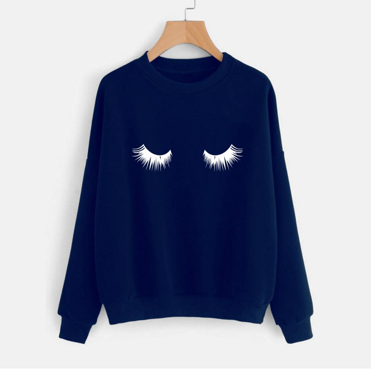 Eye Printed Fleece Full Sleeves Pull Over Sweatshirt For Women - DENIMS - Hoodies & Sweatshirts - 
