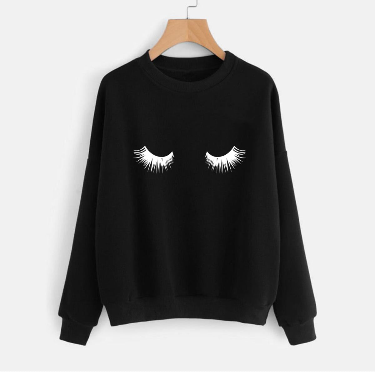 Eye Printed Fleece Full Sleeves Pull Over Sweatshirt For Women - DENIMS - Hoodies & Sweatshirts - 