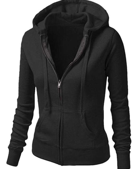 Fleece Simple Zipper For Women Black - DENIMS - Hoodies & Sweatshirts - 