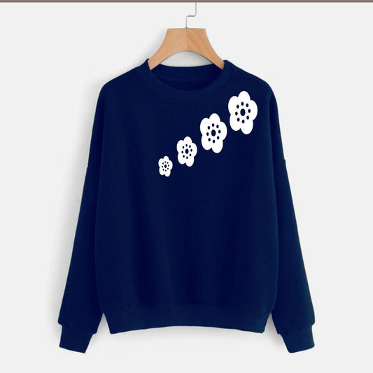 Floral Flower Printed Fleece Full Sleeves Pull Over Sweatshirt For Women - DENIMS - Hoodies & Sweatshirts - 
