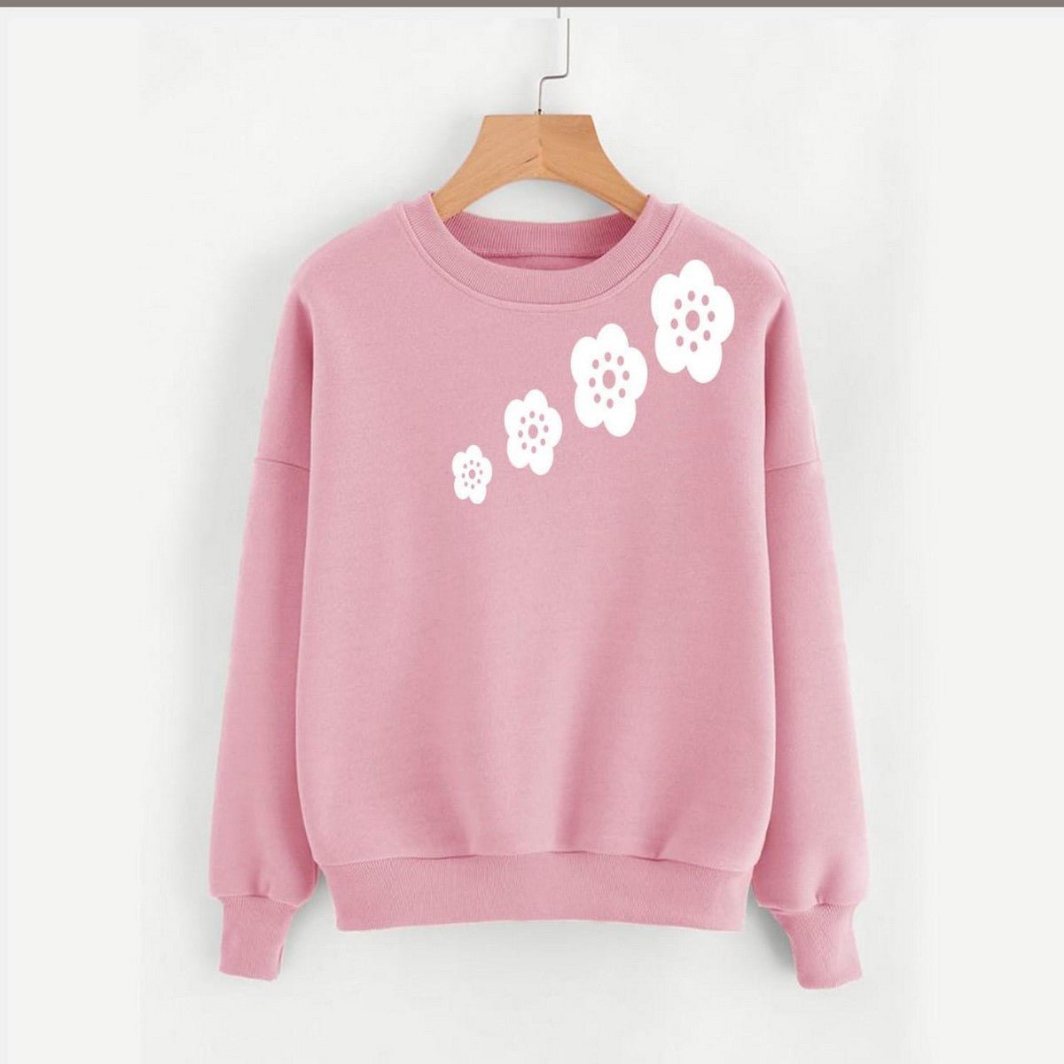 Floral Flower Printed Fleece Full Sleeves Pull Over Sweatshirt For Women - DENIMS - Hoodies & Sweatshirts - 