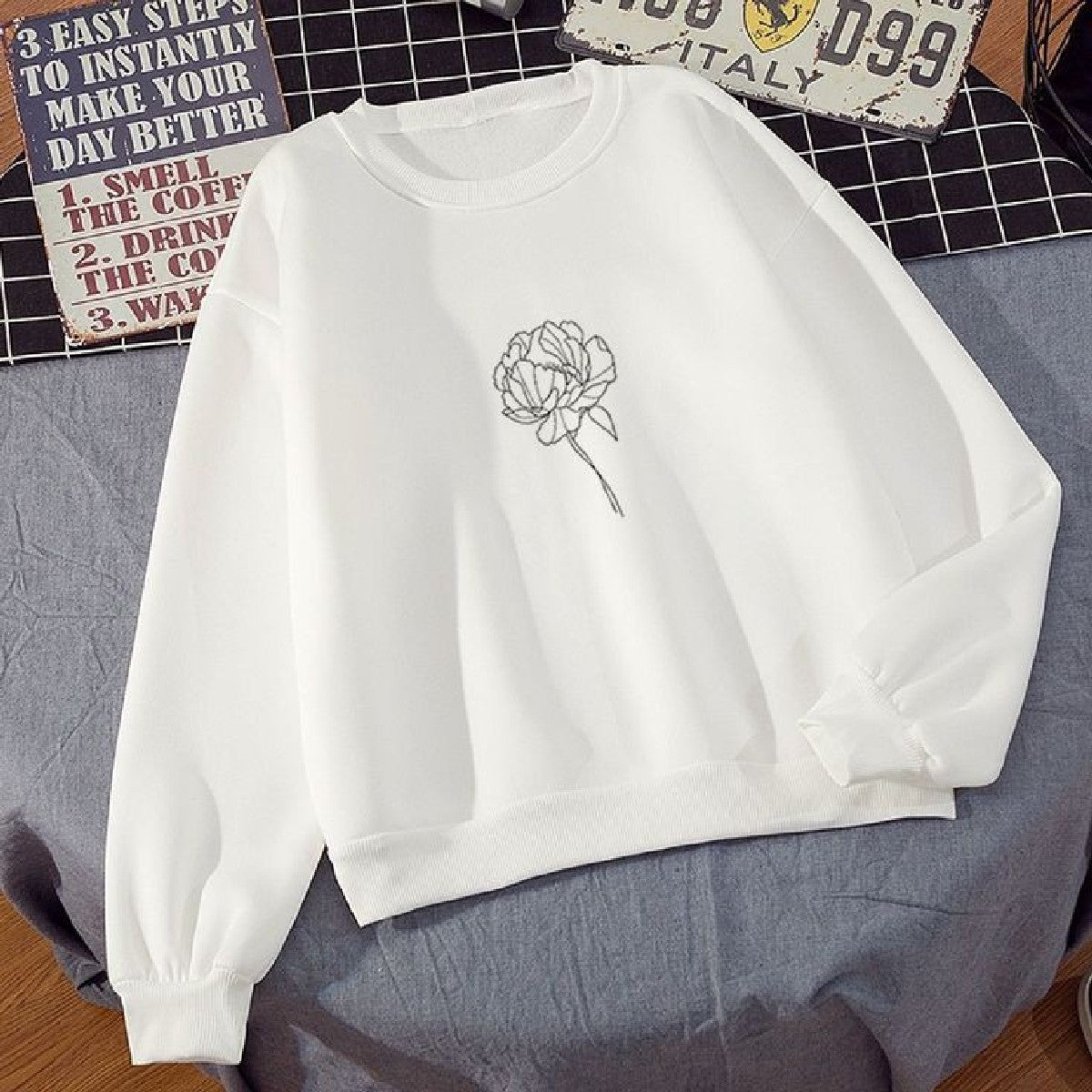 Flower Printed Fleece Full Sleeves Pull Over Hoodie For Women - DENIMS - Hoodies & Sweatshirts - 