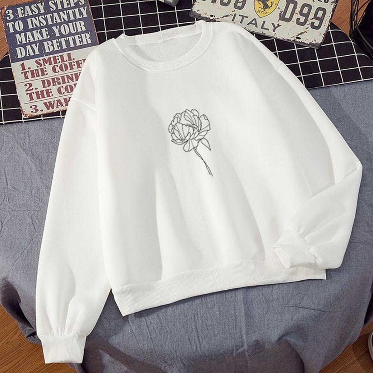 Flower Printed Fleece Full Sleeves Pull Over Hoodie For Women - DENIMS - Hoodies & Sweatshirts - 