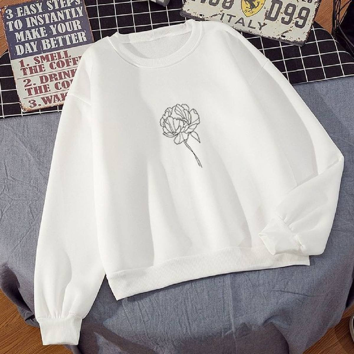 Flower Printed Fleece Full Sleeves Pull Over Hoodie For Women - DENIMS - Hoodies & Sweatshirts - 