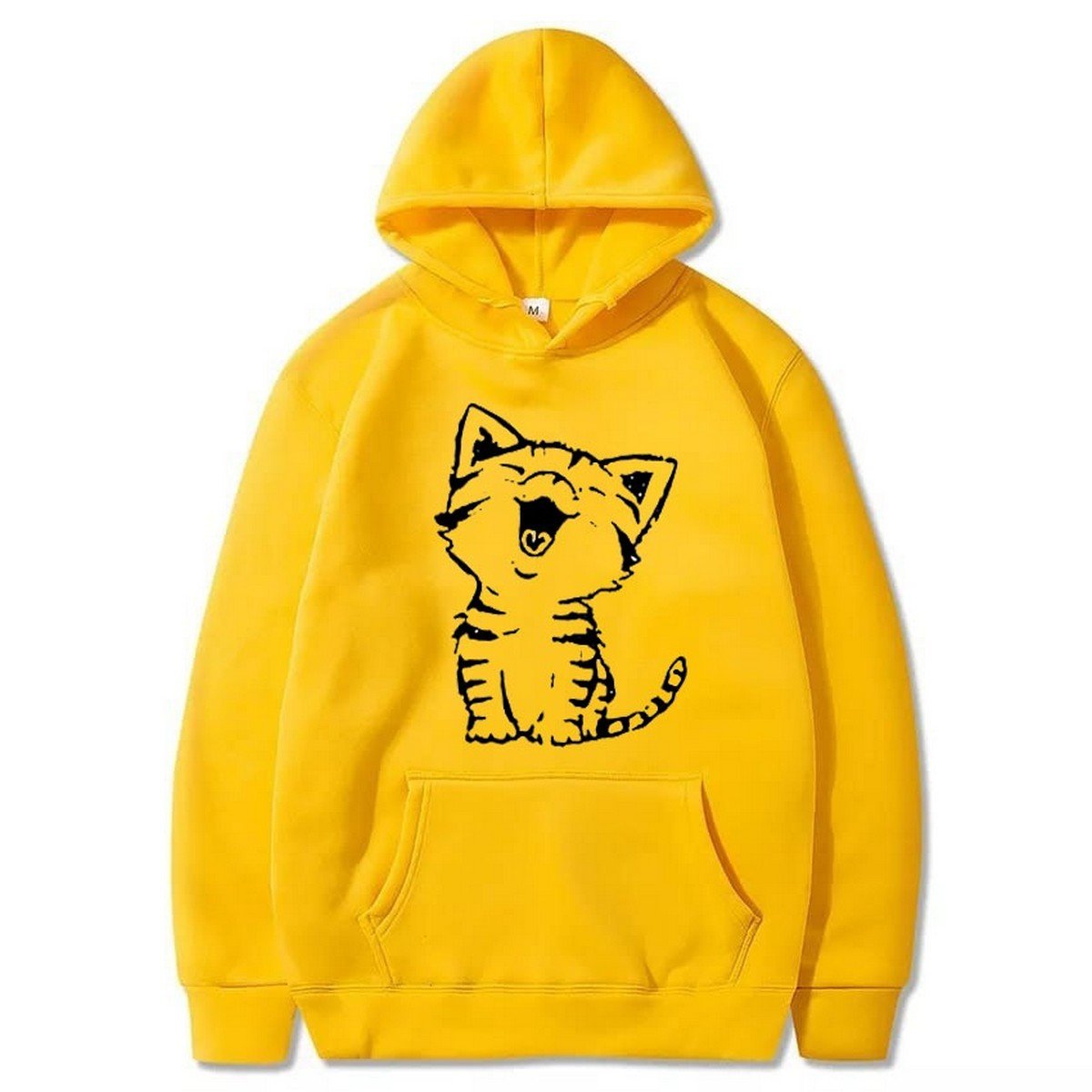 Fluffy Cat Printed Fleece Full Sleeves Pull Over Hoodie For Women - DENIMS - Hoodies & Sweatshirts - 