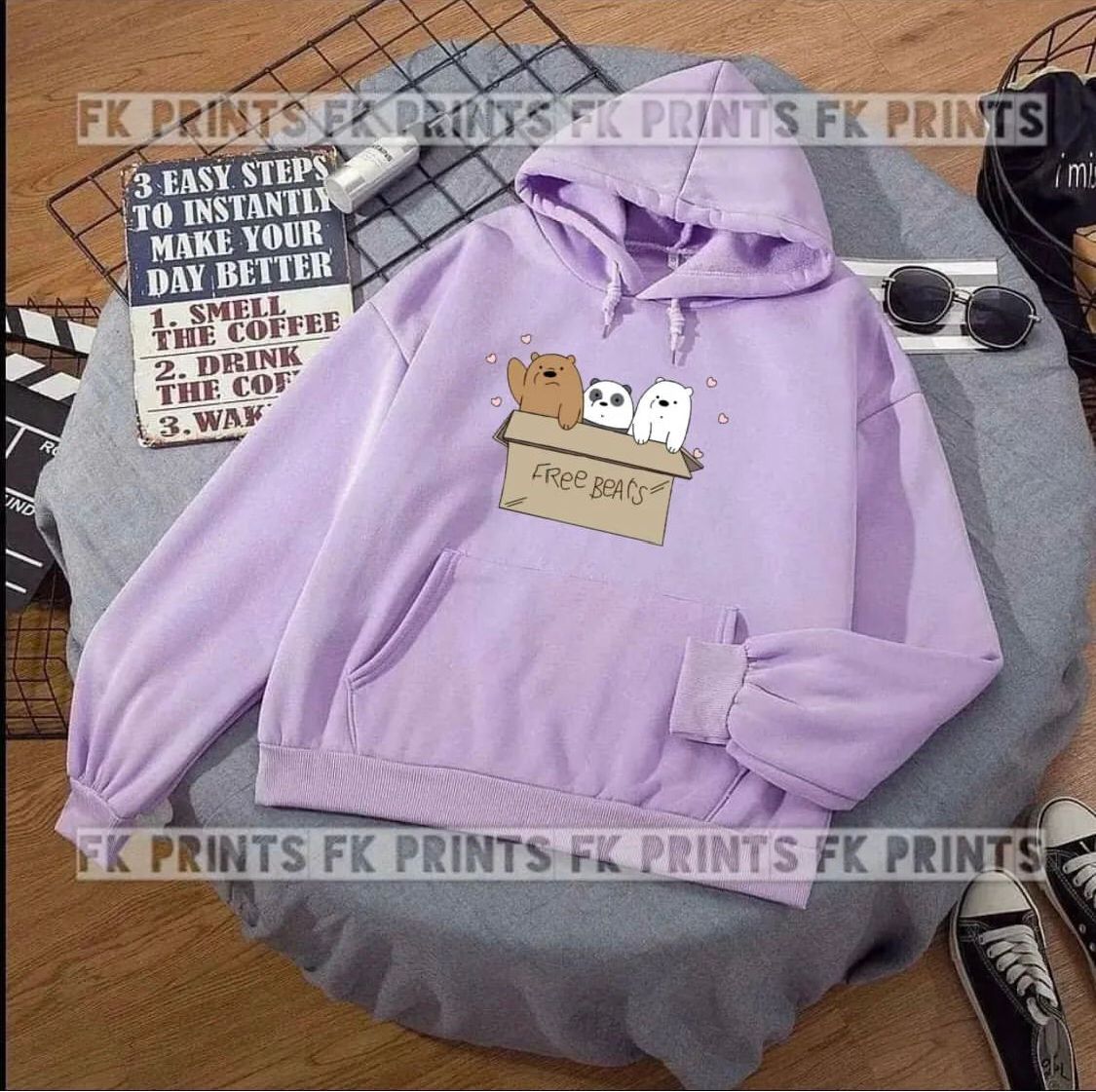 Free Bear Printed Fleece Full Sleeves Pull Over Hoodie For Women - DENIMS - Hoodies & Sweatshirts - 