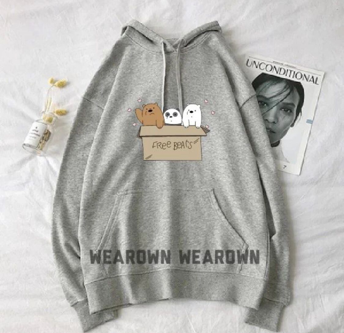 Free Bear Printed Fleece Full Sleeves Pull Over Hoodie For Women - DENIMS - Hoodies & Sweatshirts - 