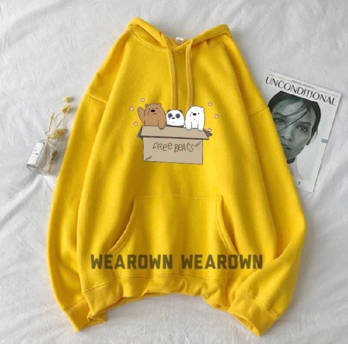 Free Bear Printed Fleece Full Sleeves Pull Over Hoodie For Women - DENIMS - Hoodies & Sweatshirts - 