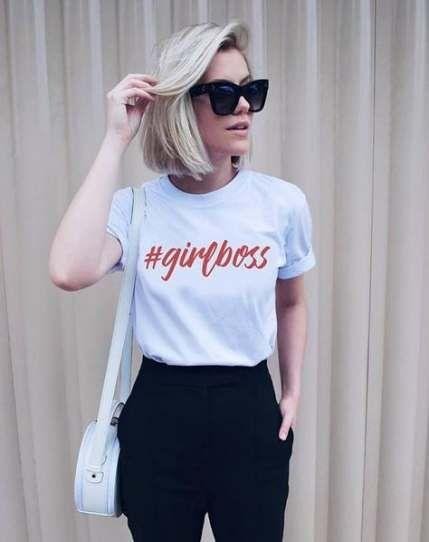 Girl Boss Letter Printed T - Shirt For Bossy Women - DENIMS - Tops & T - Shirts - 