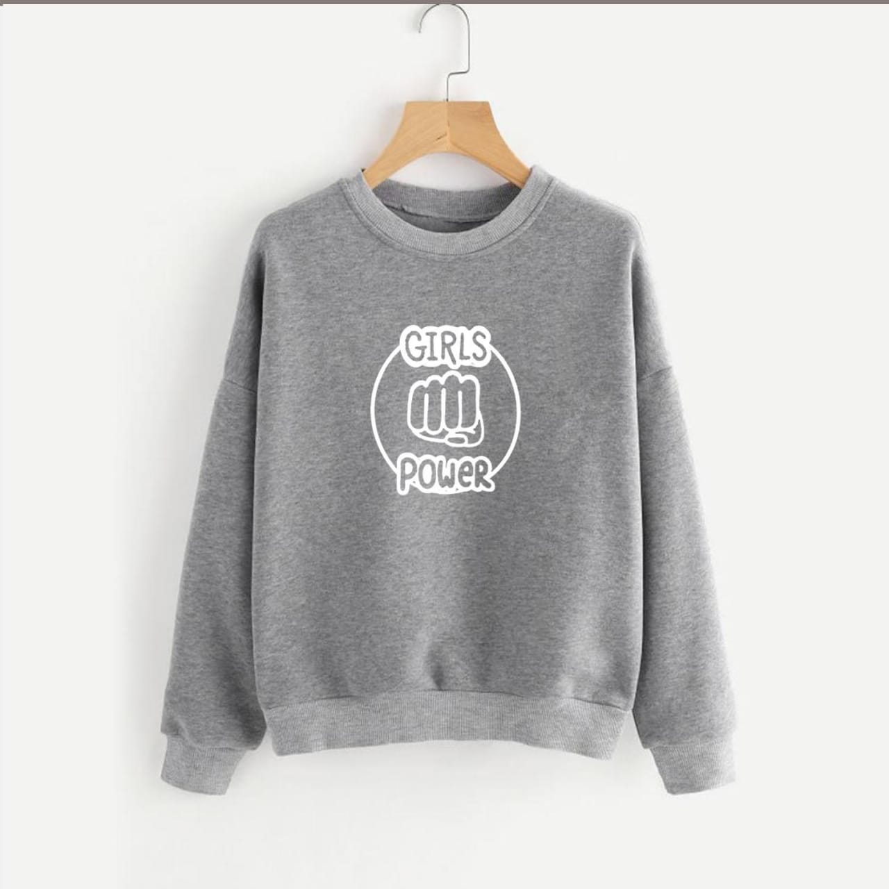 Girl Power Fleece Full Sleeves Pull Over Sweatshirt For Women - DENIMS - Hoodies & Sweatshirts - 