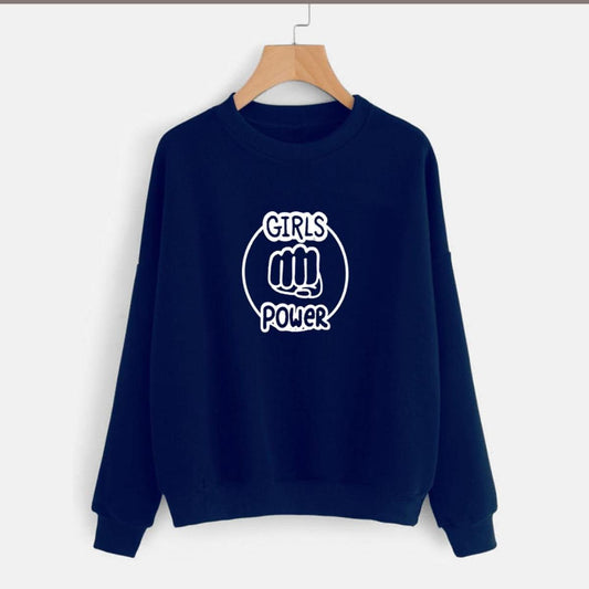 Girl Power Fleece Full Sleeves Pull Over Sweatshirt For Women - DENIMS - Hoodies & Sweatshirts - 