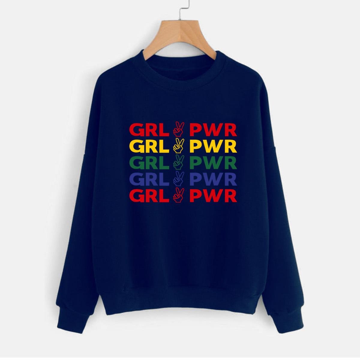 Girl Power Printed Fleece Full Sleeves Pull Over Sweatshirt For Women - DENIMS - Hoodies & Sweatshirts - 