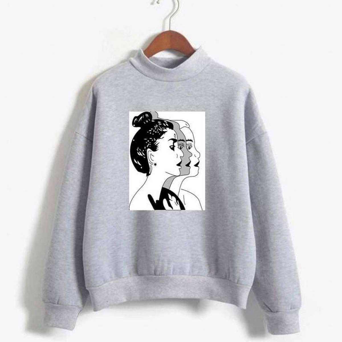 Girl Sketch Printed Fleece Ribbed Neck Fullsleeves Pullover Sweatshirt - DENIMS - Hoodies & Sweatshirts - 