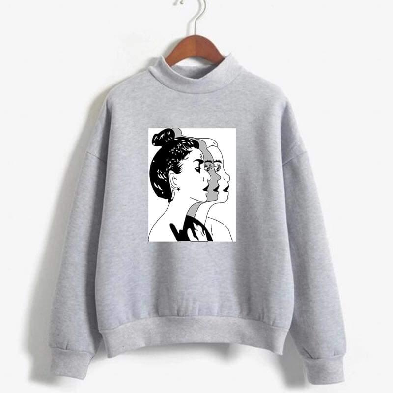 Girl Sketch Printed Fleece Ribbed Neck Fullsleeves Pullover Sweatshirt - DENIMS - Hoodies & Sweatshirts - 