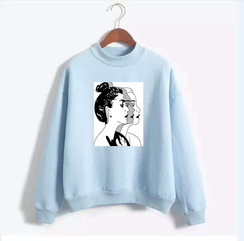 Girl Sketch Printed Fleece Ribbed Neck Fullsleeves Pullover Sweatshirt - DENIMS - Hoodies & Sweatshirts - 