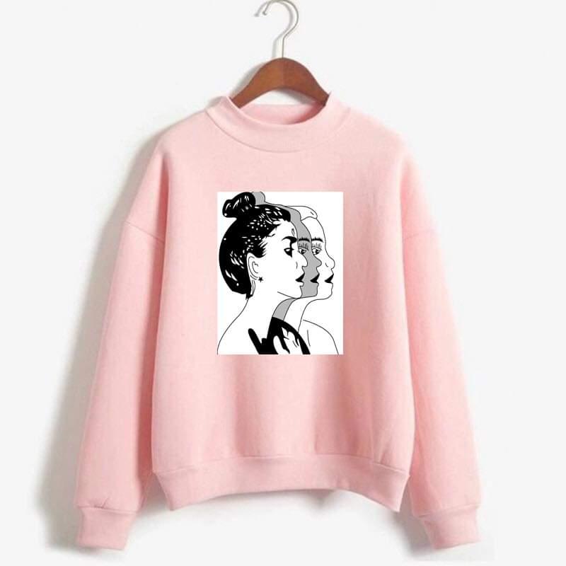 Girl Sketch Printed Fleece Ribbed Neck Fullsleeves Pullover Sweatshirt - DENIMS - Hoodies & Sweatshirts - 