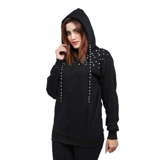 Glam Pearl Black Hoodie For Women - DENIMS - Hoodies & Sweatshirts - 