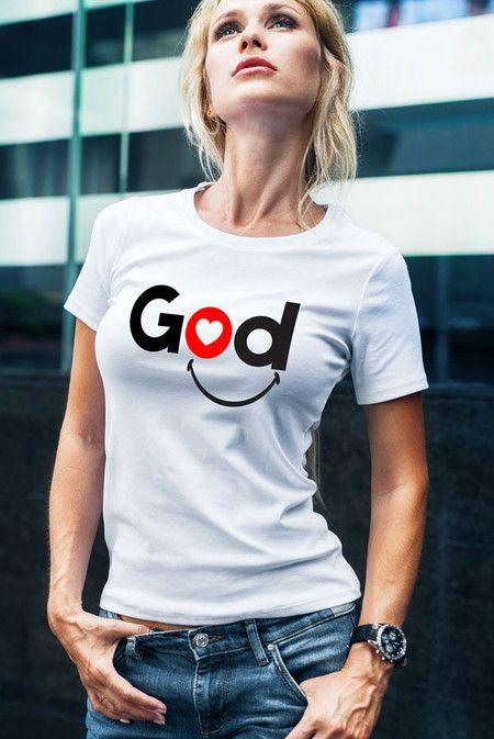GOD Letter Printed T - Shirt For Elegant Women - DENIMS - Tops & T - Shirts - 