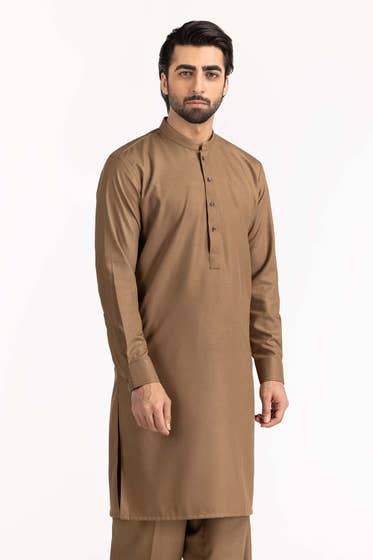 Gold Brown Basic Shalwar Kameez - DENIMS - Shalwar Kameez - 
