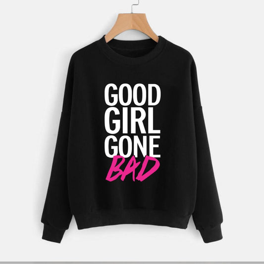 Good Girl Gone Bad Printed Fleece Full Sleeves Pull Over Sweatshirt For Women - DENIMS - Hoodies & Sweatshirts - 