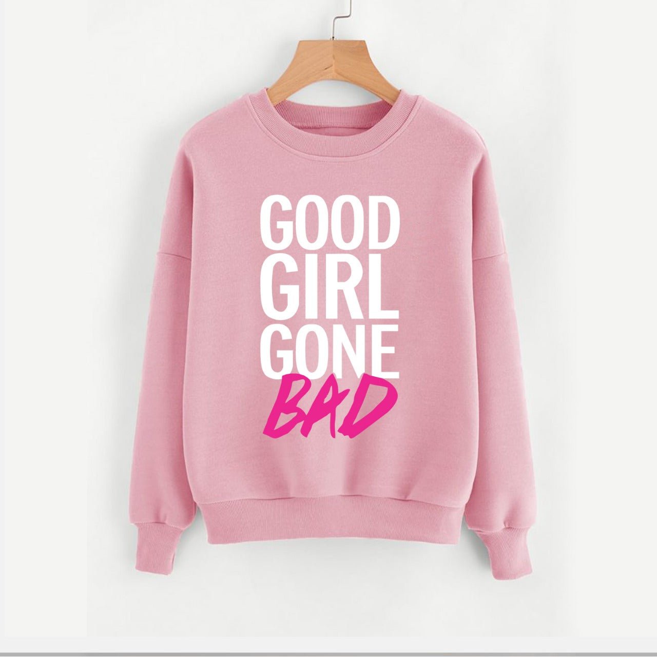 Good Girl Gone Bad Printed Fleece Full Sleeves Pull Over Sweatshirt For Women - DENIMS - Hoodies & Sweatshirts - 