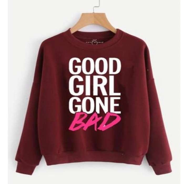 Good Gone Bad Maroon Fleece Sweatshirt For Women - DENIMS - Hoodies & Sweatshirts - 