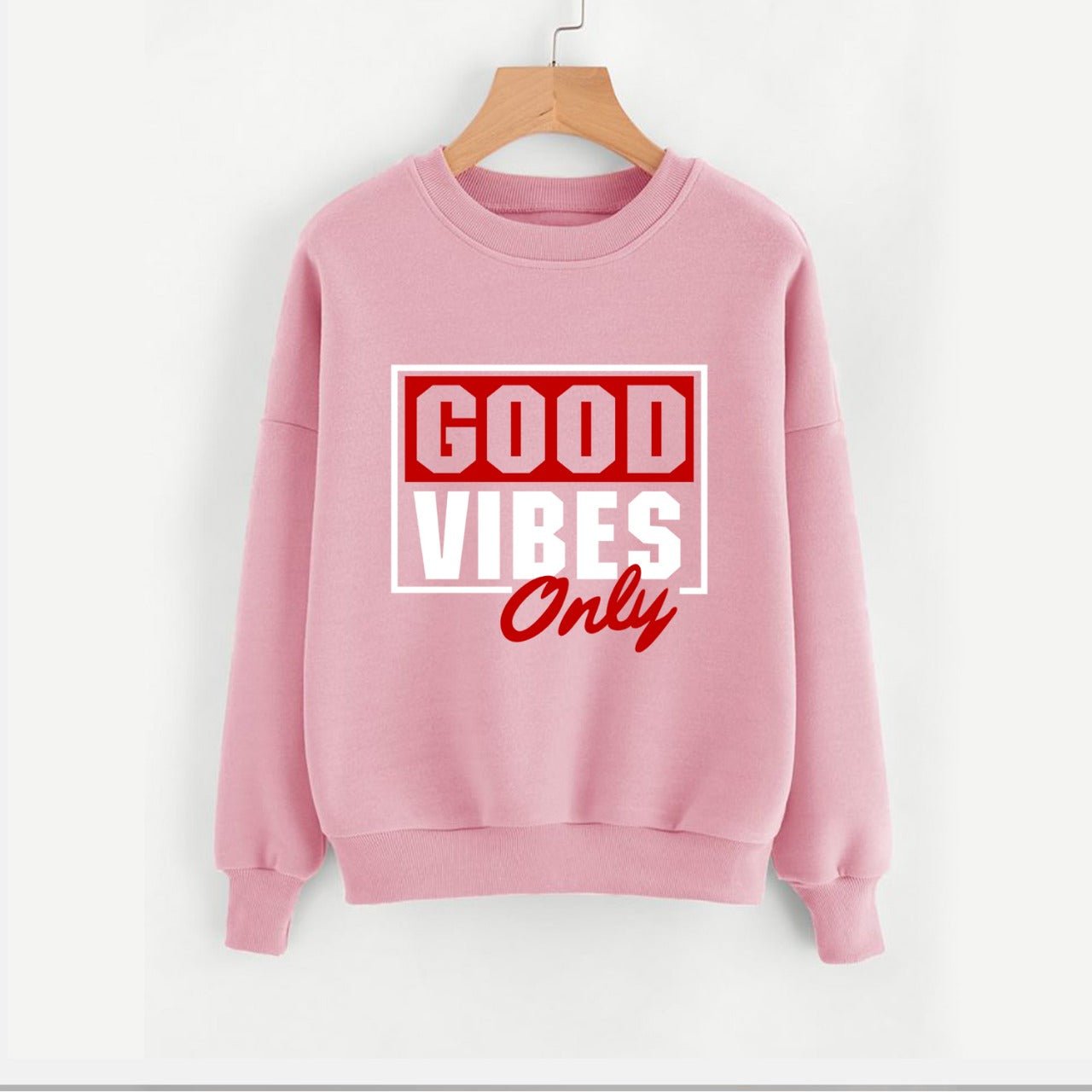 Good Vibes Fleece Full Sleeves Pull Over Sweatshirt For Women - DENIMS - Hoodies & Sweatshirts - 