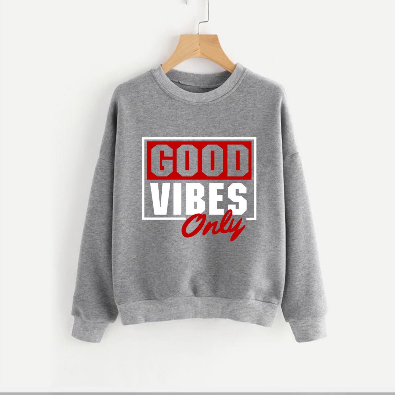 Good Vibes Fleece Full Sleeves Pull Over Sweatshirt For Women - DENIMS - Hoodies & Sweatshirts - 