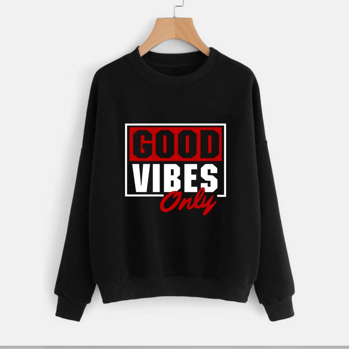 Good Vibes Fleece Full Sleeves Pull Over Sweatshirt For Women - DENIMS - Hoodies & Sweatshirts - 