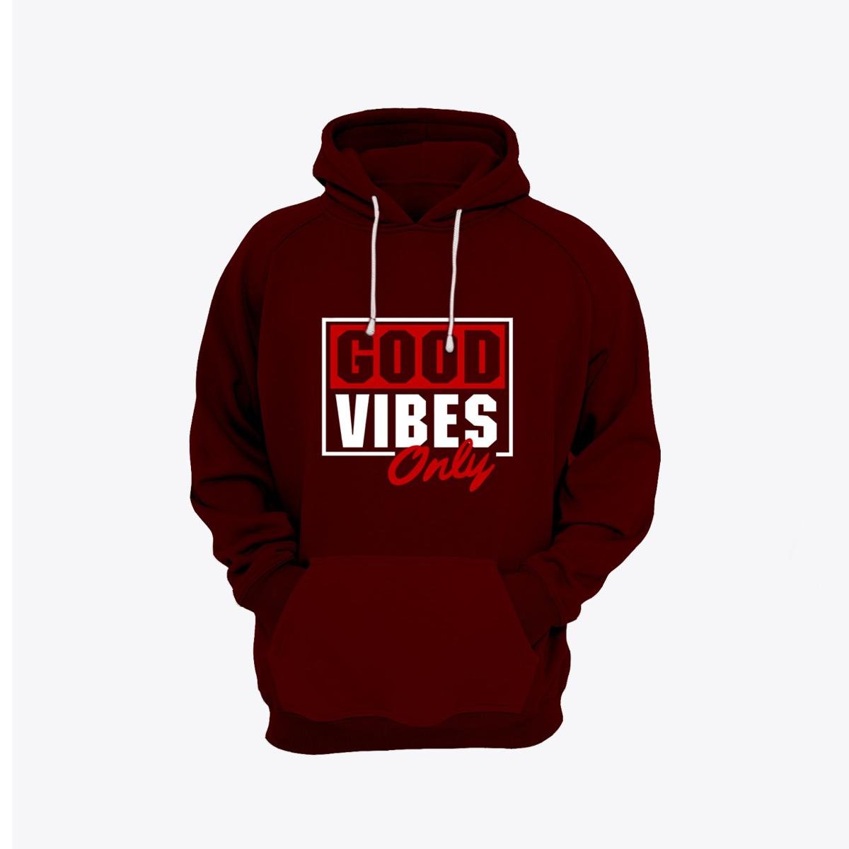 Good Vibes Printed Fleece Full Sleeves Pull Over Hoodie - DENIMS - Hoodies & Sweatshirts - 