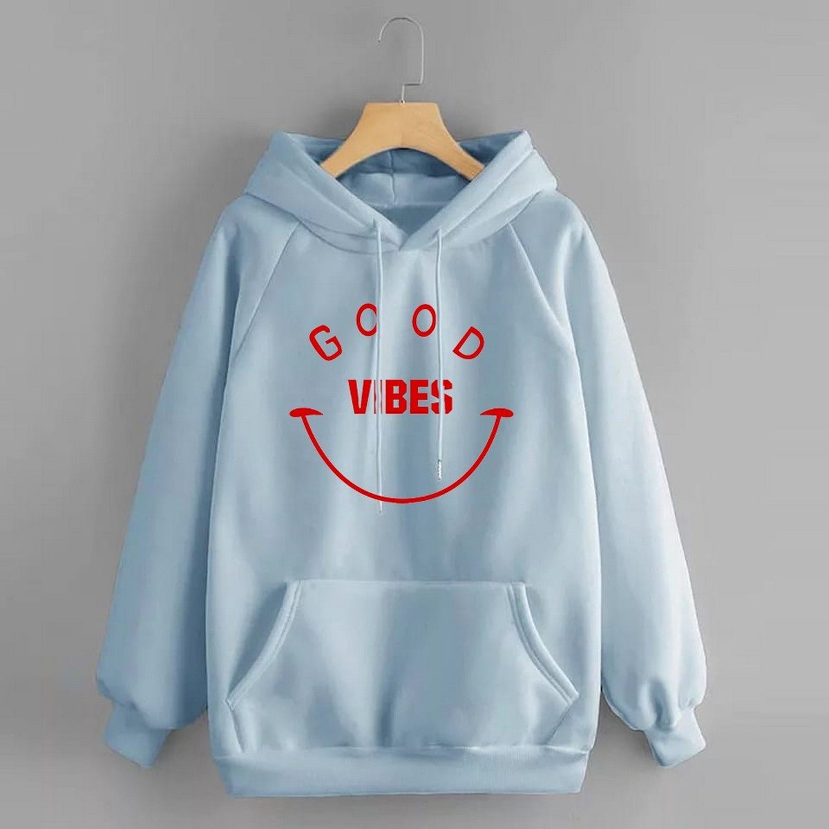 Good Vibes Printed Fleece Full Sleeves Pull Over Hoodie For Men And Women - DENIMS - Hoodie & Sweatshirt - 