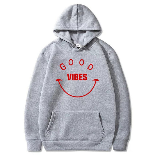 Good Vibes Printed Fleece Full Sleeves Pull Over Hoodie For Men And Women - DENIMS - Hoodie & Sweatshirt - 