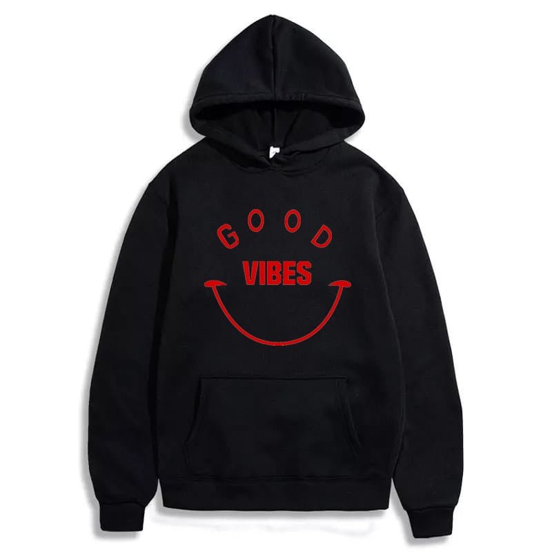 Good Vibes Printed Fleece Full Sleeves Pull Over Hoodie For Men And Women - DENIMS - Hoodie & Sweatshirt - 