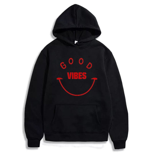 Good Vibes Printed Fleece Full Sleeves Pull Over Hoodie For Men And Women - DENIMS - Hoodie & Sweatshirt - 