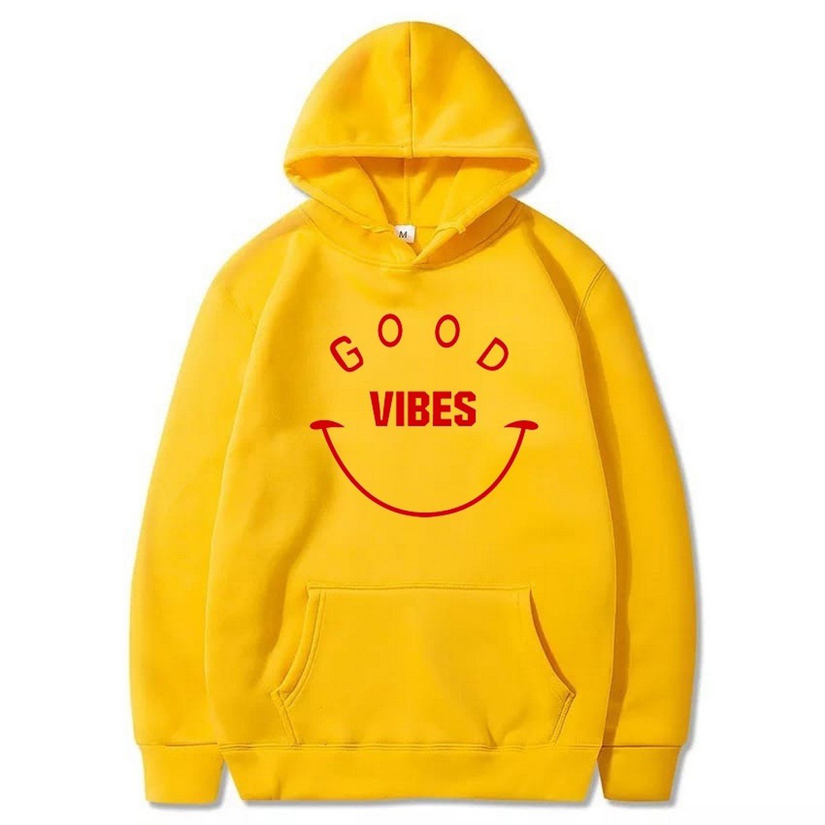 Good Vibes Printed Fleece Full Sleeves Pull Over Hoodie For Men And Women - DENIMS - Hoodie & Sweatshirt - 