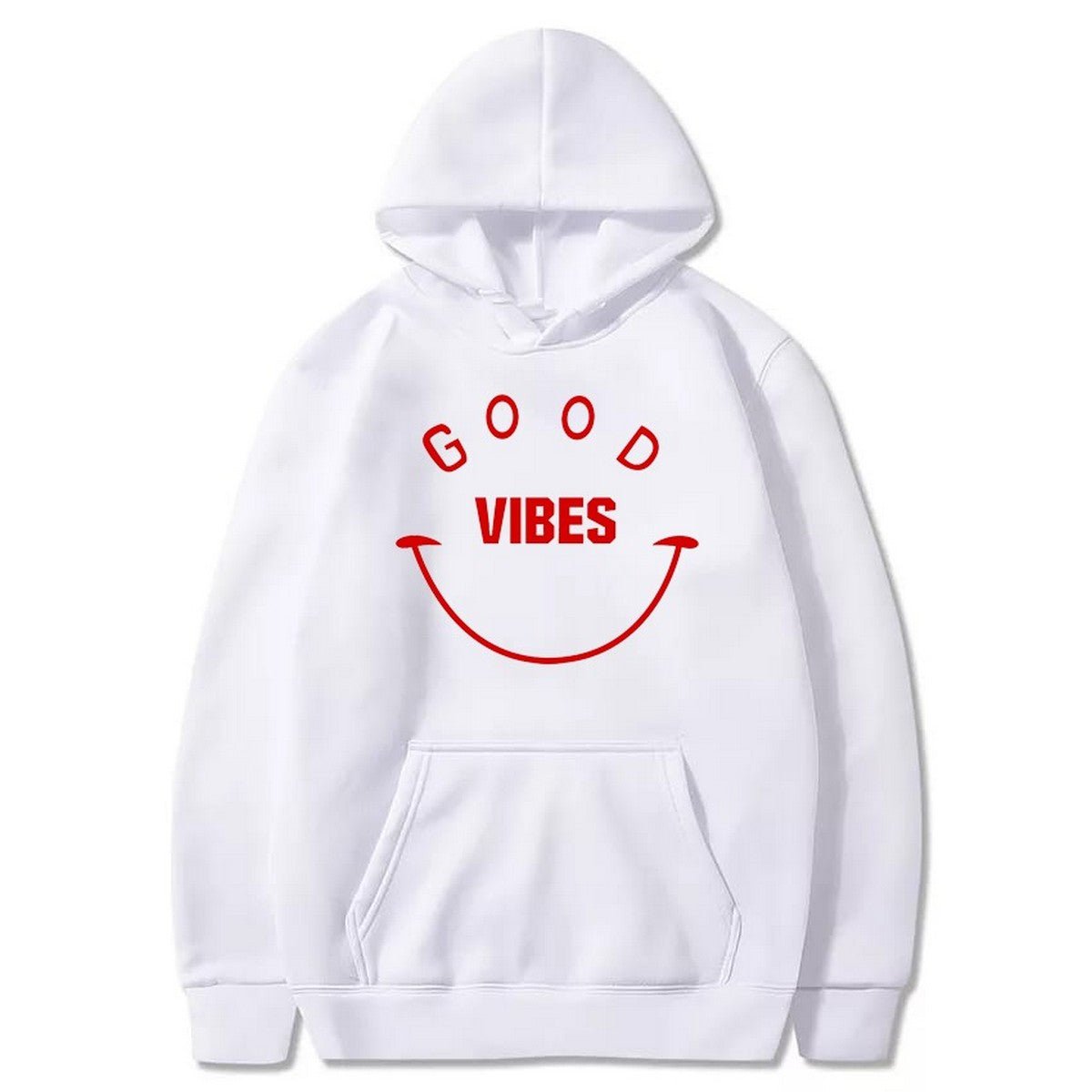 Good Vibes Printed Fleece Full Sleeves Pull Over Hoodie For Men And Women - DENIMS - Hoodie & Sweatshirt - 