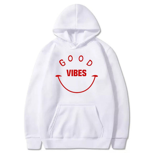 Good Vibes Printed Fleece Full Sleeves Pull Over Hoodie For Men And Women - DENIMS - Hoodie & Sweatshirt - 