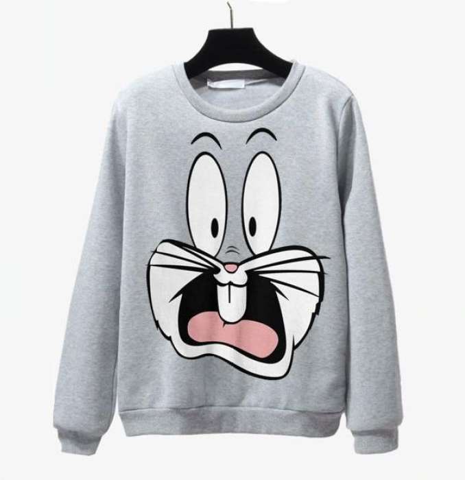 Gray Rabbit Printed Sweat Shirt For Women - DENIMS - Hoodies & Sweatshirts - 