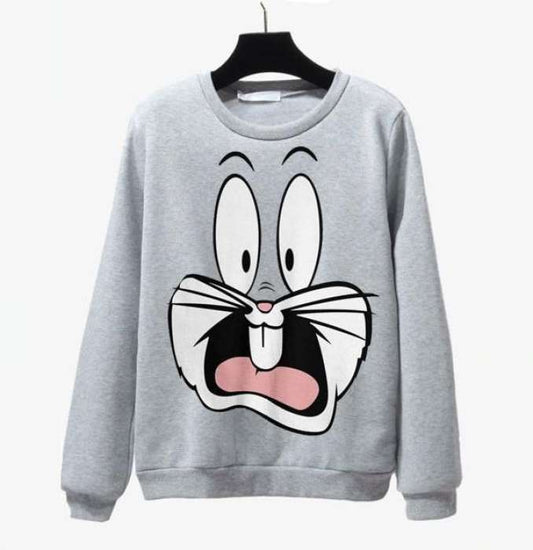 Gray Rabbit Printed Sweat Shirt For Women - DENIMS - Hoodies & Sweatshirts - 