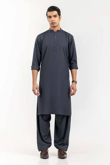 Grey Basic Shalwar Kameez - DENIMS - Shalwar Kameez - 