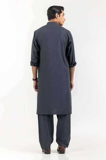 Grey Basic Shalwar Kameez - DENIMS - Shalwar Kameez - 