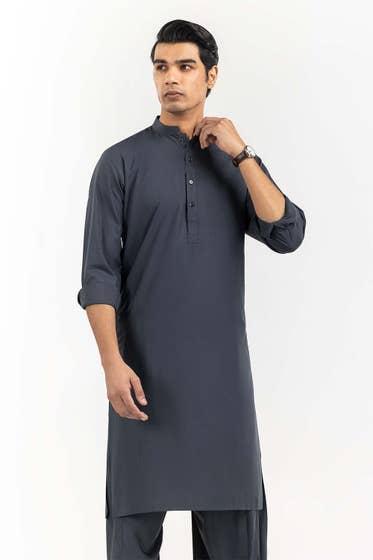 Grey Basic Shalwar Kameez - DENIMS - Shalwar Kameez - 