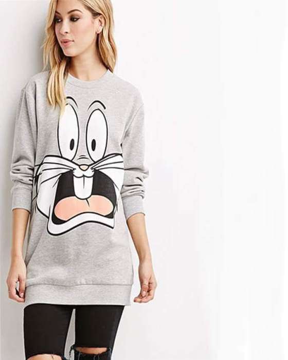 Grey Bunny Print Sweat Shirt for womens - DENIMS - Hoodies & Sweatshirts - 