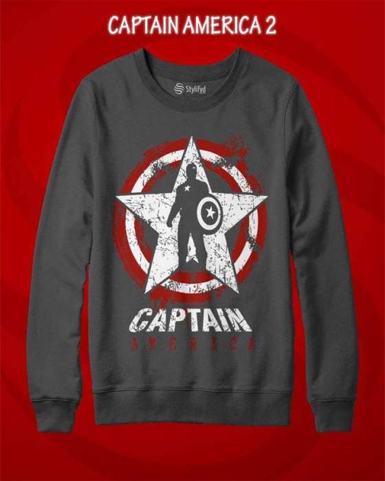 Grey Captian America Printed Sweat Shirt - DENIMS - Hoodies & Sweatshirts - 