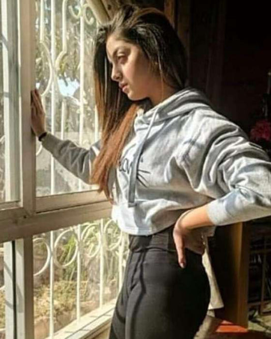 GREY CROPPED HOODIE FOR womens - DENIMS - Hoodies & Sweatshirts - 