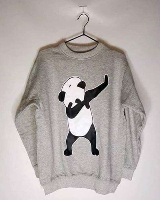 Grey Dab Panda Print Sweat Shirt For womens - DENIMS - Hoodies & Sweatshirts - 