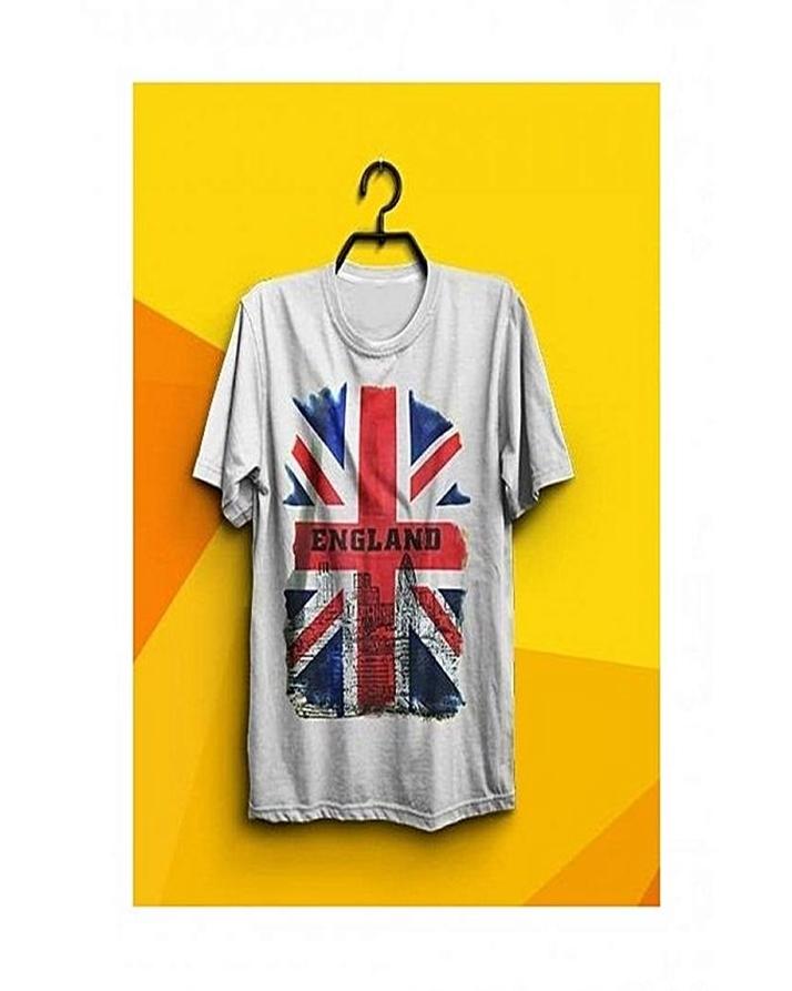 Grey England Flag Cotton Printed T - Shirt For Women - DENIMS - Tops & T - Shirts - 