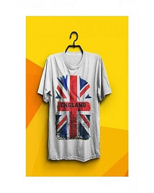 Grey England Flag Cotton Printed T - Shirt For Women - DENIMS - Tops & T - Shirts - 