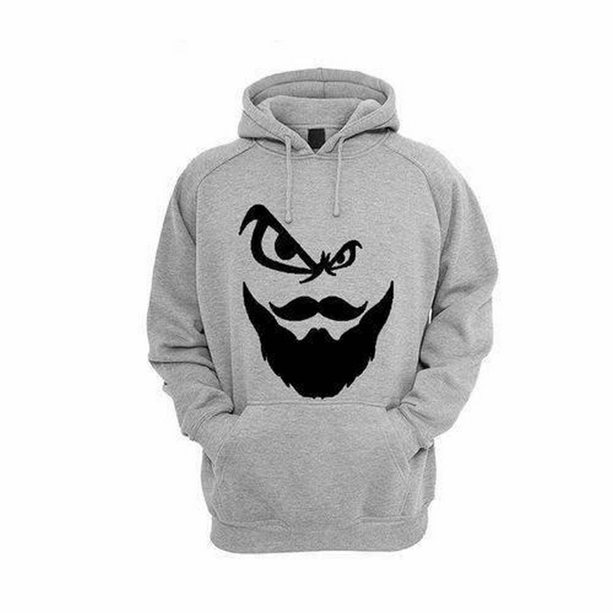Grey Fleece Angry Beard Printed Hoodie for Men - Grey - DENIMS - Hoodie & Sweatshirt - 