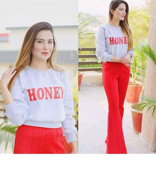 GREY HONEY CROPPED SWEATSHIRT FOR WOMEN - DENIMS - Hoodies & Sweatshirts - 